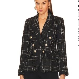 L AGENCE Kenzie Tweed Fringe-trim Blazer In Black Gold Size 6 NWT